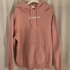 Glossier Pink Sweater with Hood and Ribbed Cuffs